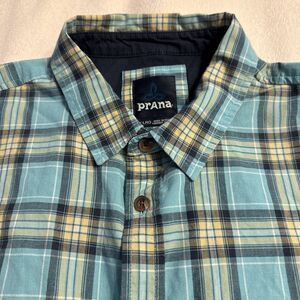 PrAna Organic Cotton Shirt Men’s XL Short Sleeve Multicolor Plaid Made in India